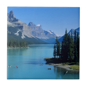 Azulejo De Cerámica Remo en kayak en el lago Maligne en Spirit Island