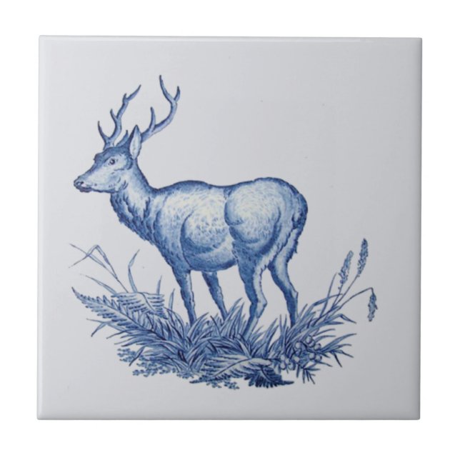Azulejo De Cerámica Repro 1876 Cebolla de Boda con Antlers Azul Azulej (Frente)