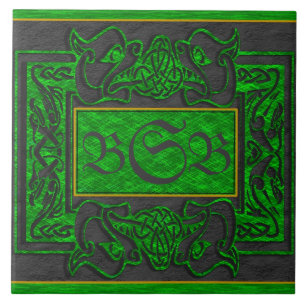 Azulejo De Cerámica "Respiración de Dragones Verdes" 3 Mosaico Monogra
