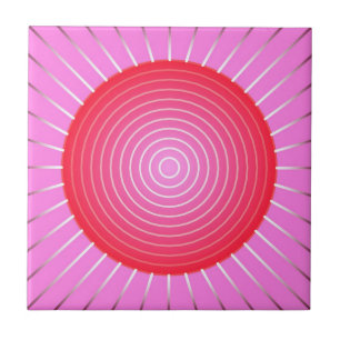 Azulejo De Cerámica Resplandor de sol abstracto en coral, rosa y plate