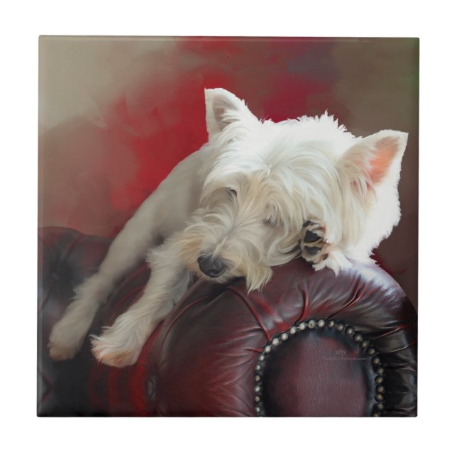 Azulejo De Cerámica Resting Westie (Frente)