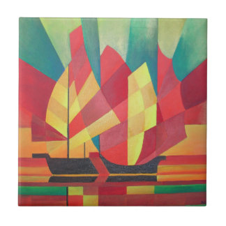 Azulejo De Cerámica Resumen cubista de velas y cielos oceánicos