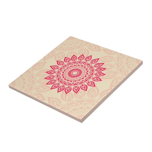 Azulejo De Cerámica Resumen De Flores Ornamentos En Estilo Boho (Lado)