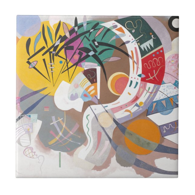 Azulejo De Cerámica Resumen dominante de la curva de Kandinsky (Frente)