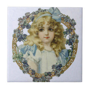 Azulejo De Cerámica Retrato Antiguo de una Niña Pequeña Hermosa