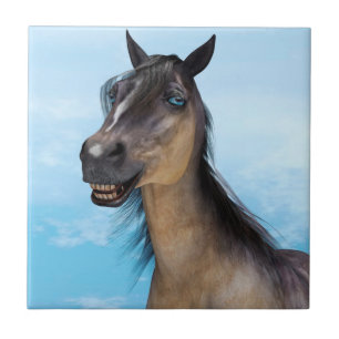 Azulejo De Cerámica Retrato de Arte de Caballo con Sonrisa Divertida