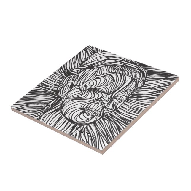Azulejo De Cerámica Retrato de Frida Kahlo Lines (Lado)