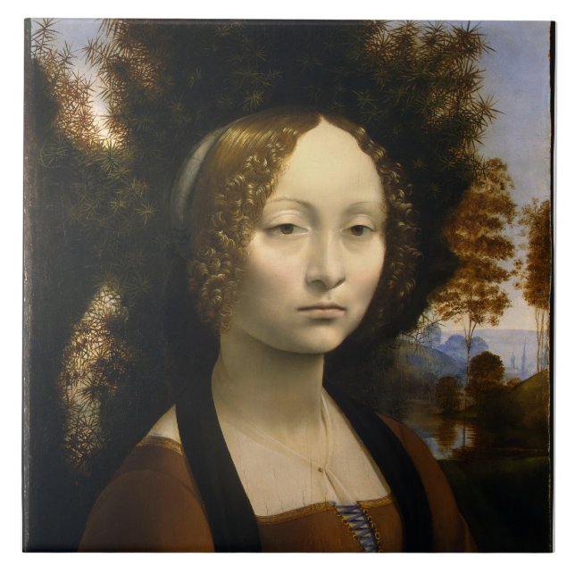 Azulejo De Cerámica Retrato de Ginevra de Benci de Leonardo da Vinci (Frente)