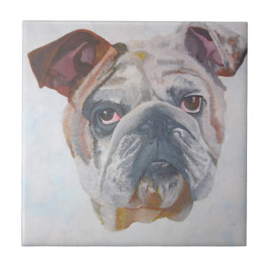 Azulejo De Cerámica Retrato de Mascota artístico Bulldog americano