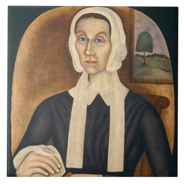 Azulejo De Cerámica Retrato de una mujer, C. 1845 (aceite en lona) (Frente)