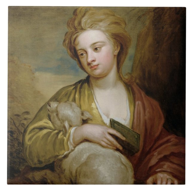 Azulejo De Cerámica Retrato de una mujer como St. Inés, (Frente)