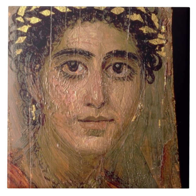 Azulejo De Cerámica Retrato de una mujer, de Fayum, Romano-Egipcio, (Frente)
