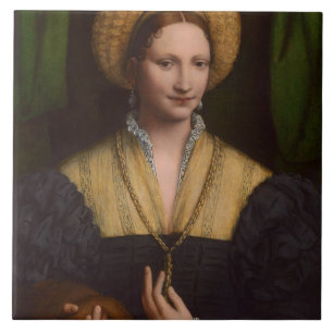 Azulejo De Cerámica Retrato de una señora, 1520-1525 (aceite en el