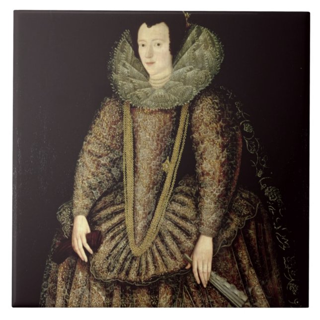 Azulejo De Cerámica Retrato de una señora en vestido isabelino (Frente)