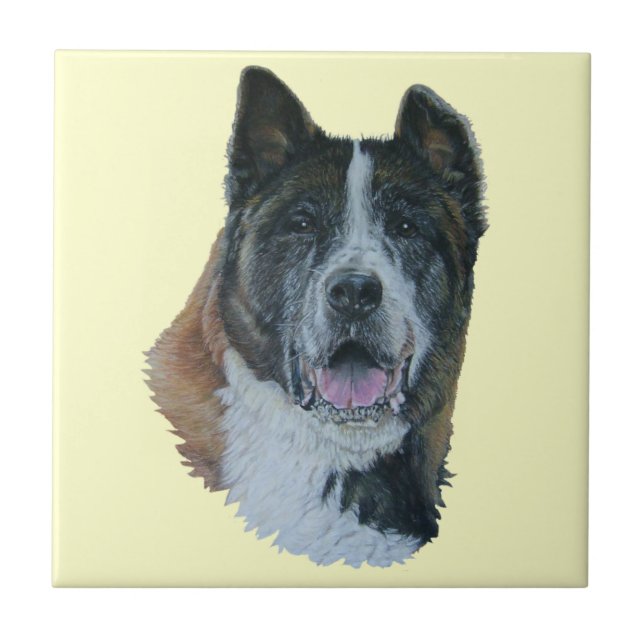 Azulejo De Cerámica Retrato mascota de un gran perro akita japonés (Frente)