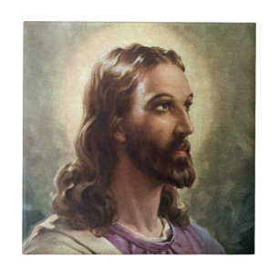 Azulejo De Cerámica Retrato religioso vintage de Jesucristo con halo