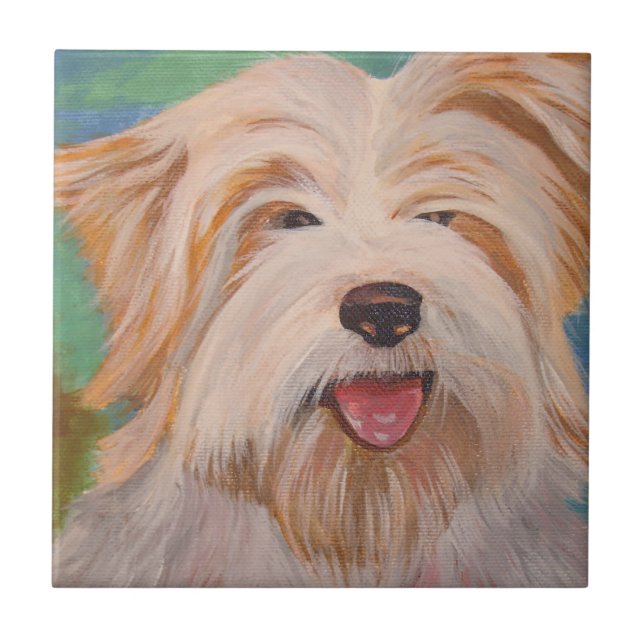 Azulejo De Cerámica Retrato Terrier Mascota arte de perro (Frente)