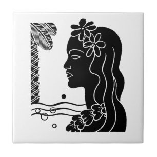 Azulejo De Cerámica Retro Hawaiian Hula Chica