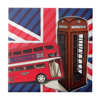 Azulejo De Cerámica Retro Union Jack London Bus cabina telefónica roja