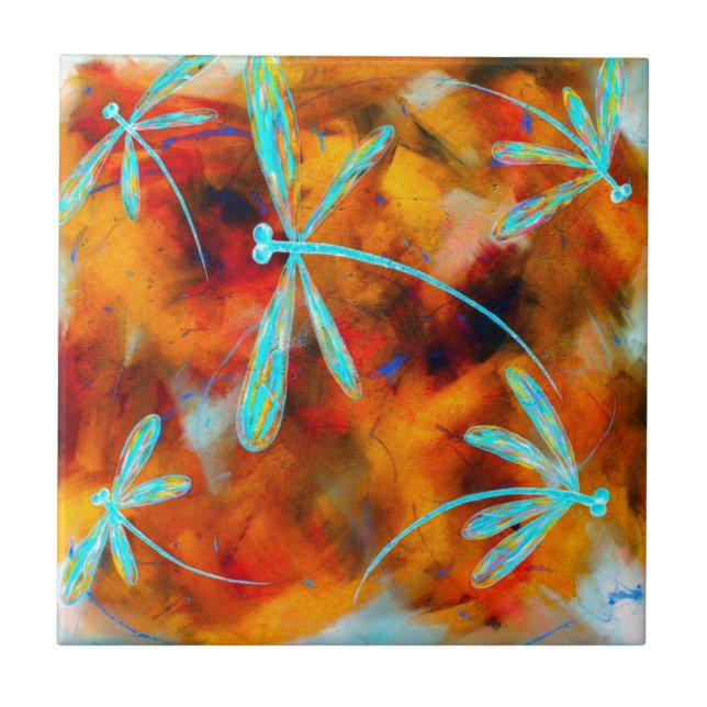 Azulejo De Cerámica Revoloteo del desierto de la libélula (Frente)