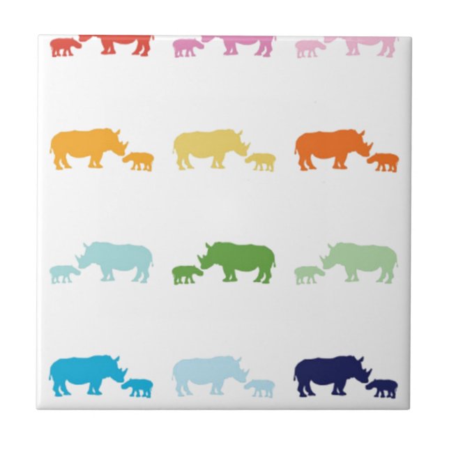 Azulejo De Cerámica Rhinos del arco iris (Frente)