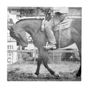 Azulejo De Cerámica Rodeo Caballo cálido negro y blanco