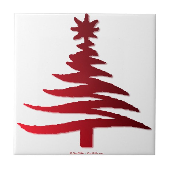 Azulejo De Cerámica Rojo del patrón del árbol de Navidad (Frente)