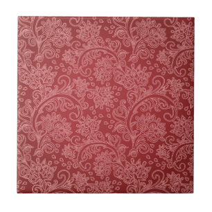 Azulejo De Cerámica Rojo Paisley Damask Diseñador Floral Vintage Clási