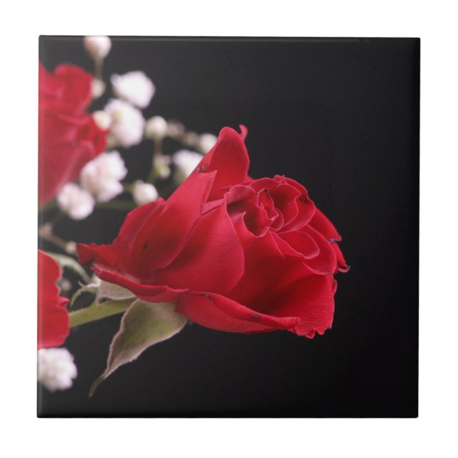 Azulejo De Cerámica Rojo Rose Floral Tile (Frente)