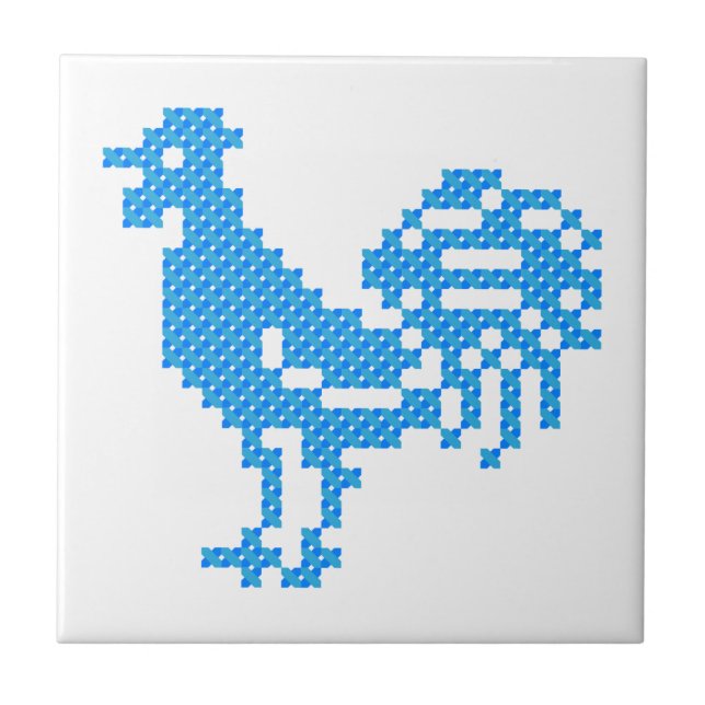 Azulejo De Cerámica Rooster azul (Frente)