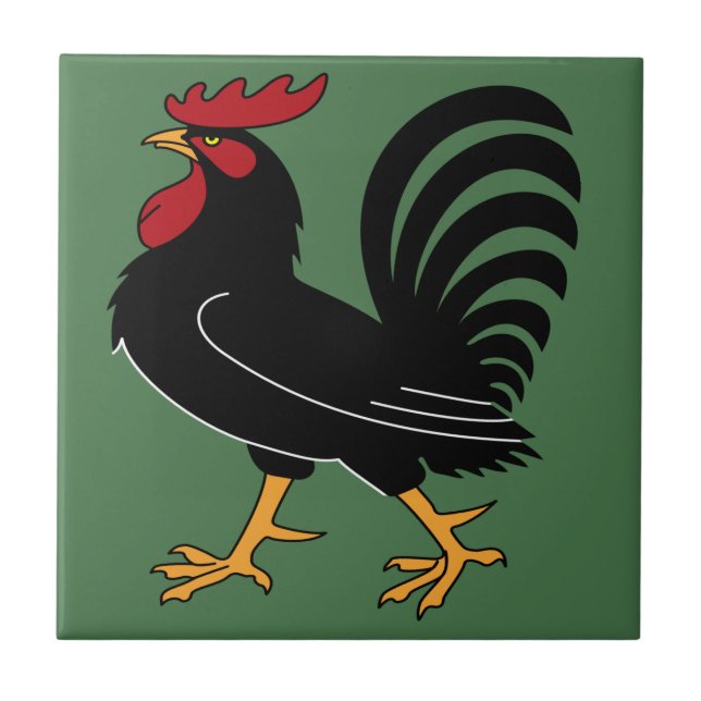 Azulejo De Cerámica Rooster negro con peine rojo (Frente)