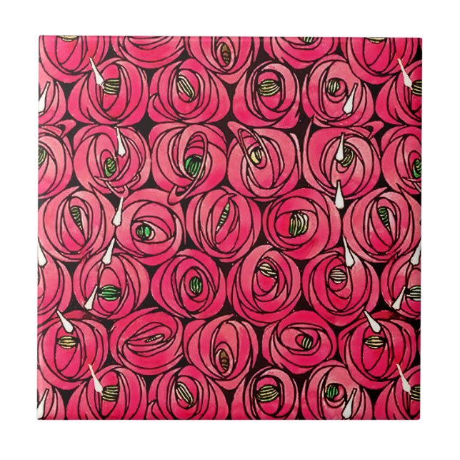 Azulejo De Cerámica Rosa Art Nouveau Rennie Macintosh Graphic (Frente)