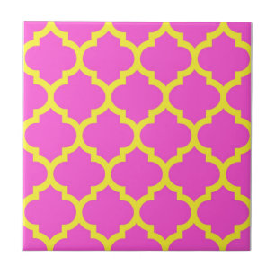 Azulejo De Cerámica Rosa Caliente Amarillo Patrón Marroquí de Cuatro H
