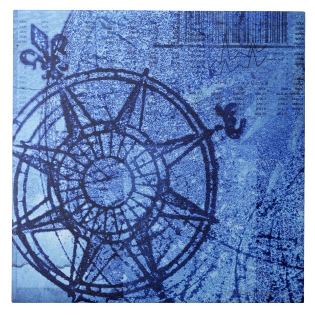 Azulejo De Cerámica Rosa de brújula antigua (Frente)