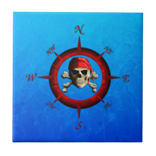 Azulejo De Cerámica Rosa de compás del pirata