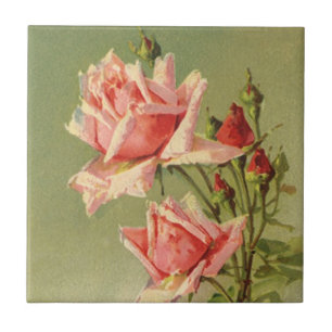 Azulejo De Cerámica Rosa de jardín victoriana rosa vintage del día de