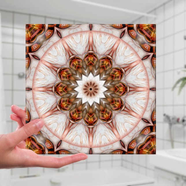 Azulejo De Cerámica Rosa de moda Pieza de oro Fantasía geométrica (Ceramic tile featuring a geometric design based on bird feathers - nature - abstract - bathroom)