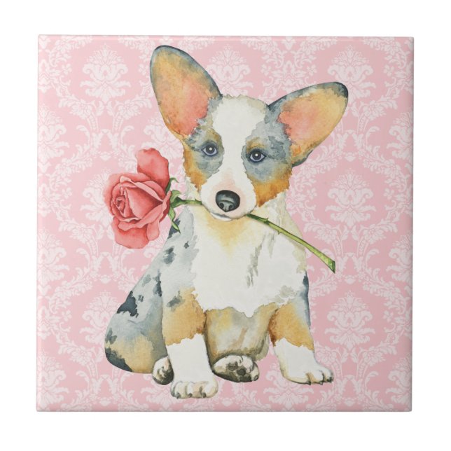 Azulejo De Cerámica Rosa de San Valentín Cardigan Welsh Corgi (Frente)