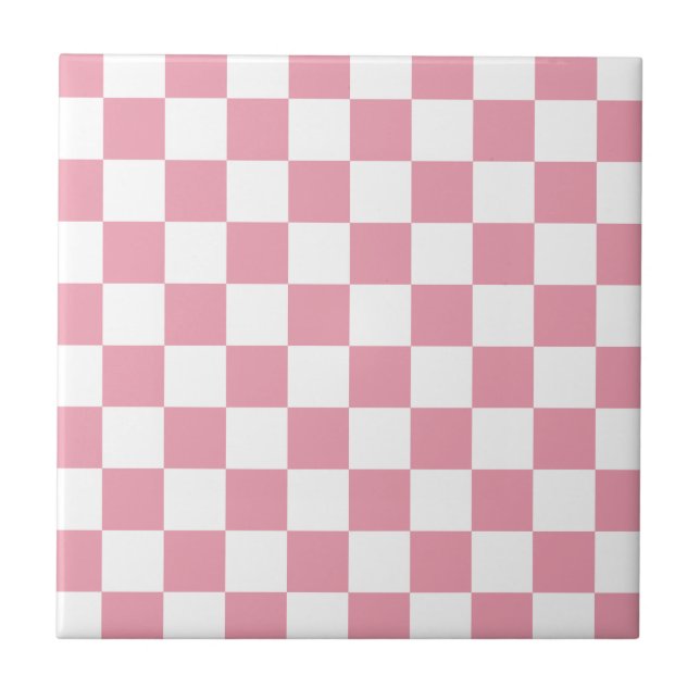 Azulejo De Cerámica Rosa de tablero de cheques rosa (Frente)