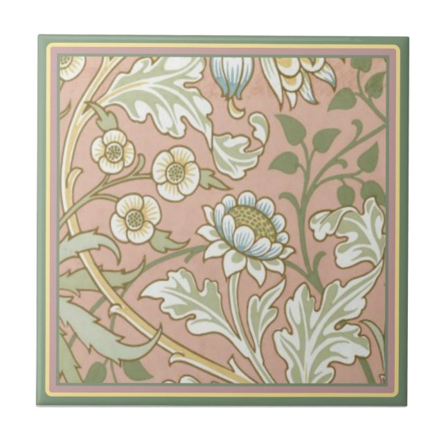 Azulejo De Cerámica Rosa del ~ de William Morris floral (Frente)