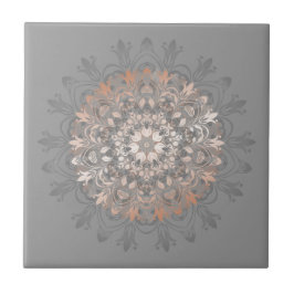 Azulejo De Cerámica Rosa Gold Gray Floral Mandala