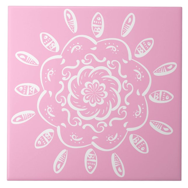 Azulejo De Cerámica Rosa Mandala (Frente)