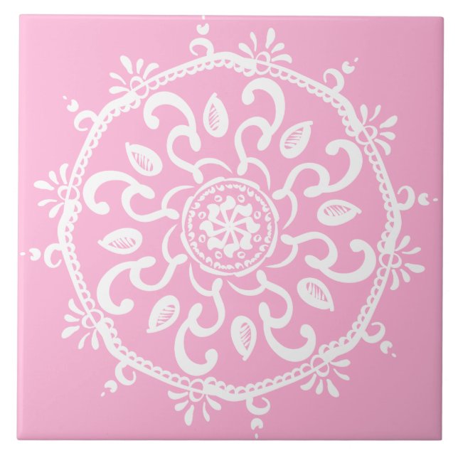 Azulejo De Cerámica Rosa Mandala (Frente)