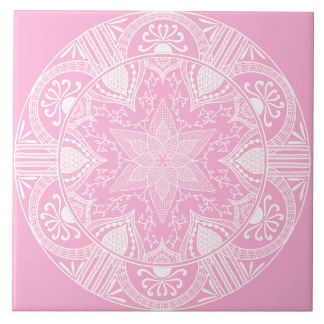 Azulejo De Cerámica Rosa Mandala (Frente)