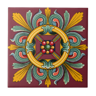 Azulejo De Cerámica Rosa oscuro diseño de mosaico victoriano
