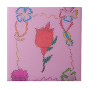 Azulejo De Cerámica Rosa Roja sobre Rosa: Estampa/Gràfica de Borde Flo