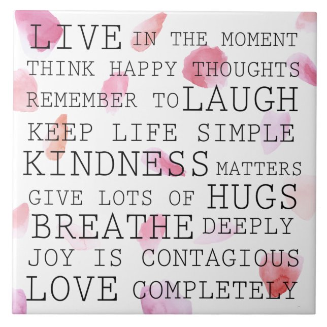 Azulejo De Cerámica Rosa romántico Pétalos palabras inspiradoras (Frente)