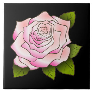 Azulejo De Cerámica Rosa Rosa Rosa Vintage Dibujo Negro Tile Cerámico