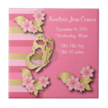 Rosa y rayas del oro con las flores y la mariposa