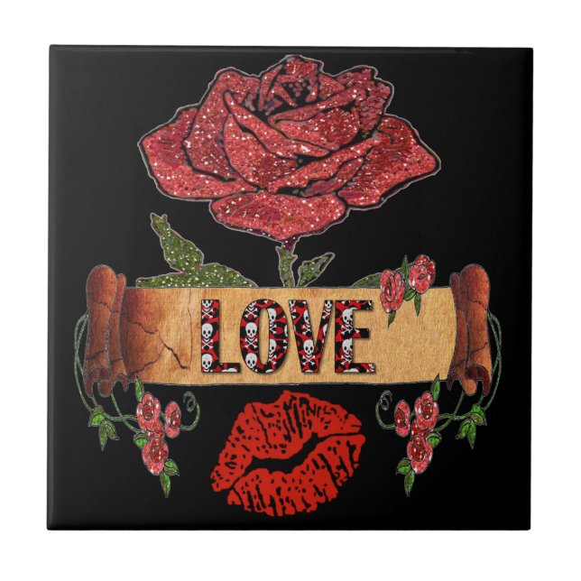 Azulejo De Cerámica ROSAS de la RAB Rockabilly, amor y labios (Frente)